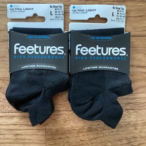 NWT 2 PR Feetures High Performance Ultra Light No Show Tab Socks Black Unisex L